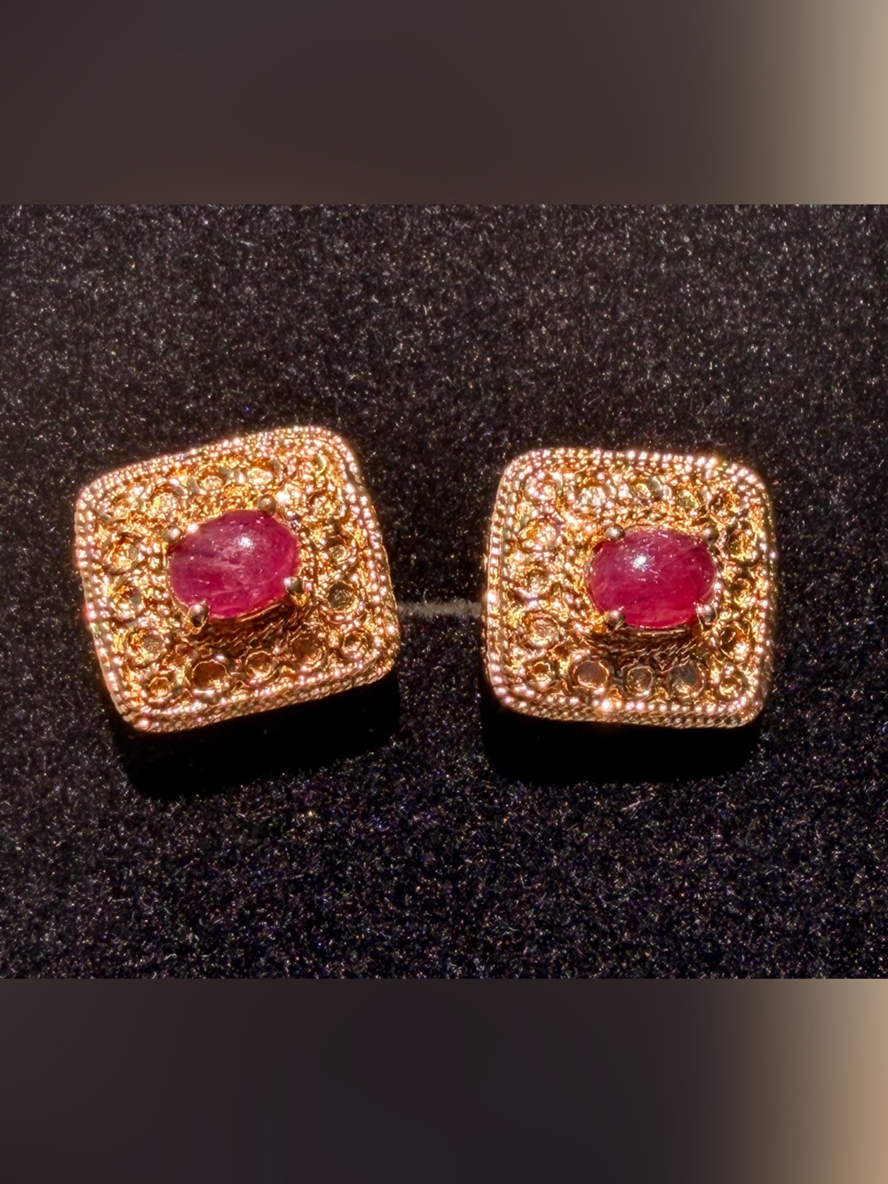 ❤️ 1.00 CTW Ruby 18K Yellow Gold Plated Statement Earrings
